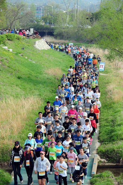 29일 과천 관문체육공원에서 과천시와 경기일보 공동주최로 열린 ‘2012 과천마라톤대회’에 참가한 5천여명의 시민들이 포근한 봄기운 가득한 양재천 길을 달리고 있다. 특별취재반