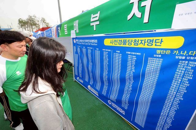 제9회 오산독산성 전국하프마라톤대회 풍성한 경품 당첨자 명단. 김시범기자 sbkim@kteonggi.com
