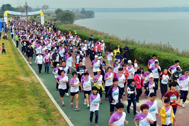 구리시 주최, 경기일보 주관으로 14일 구리한강시민공원에서 열린 '2012 구리 코스모스 마라톤대회'에서 3천여명의 마라토너들이 시원한 한강의 가을바람을 만끽하며 힘차게 출발하고 있다. 김시범기자 sbkim@kyeonggi.com