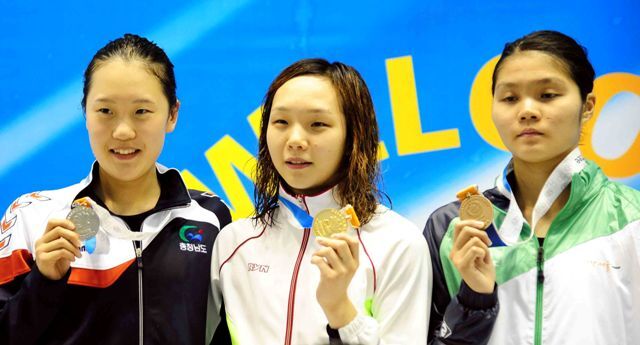 제93회 전국체육대회 수영 여자고등부 개인혼영200m 결승 경기에서 1위로 골인한 경기(경기체고) 김서영 선수. 전형민기자 hmjeon@kyeonggi.con