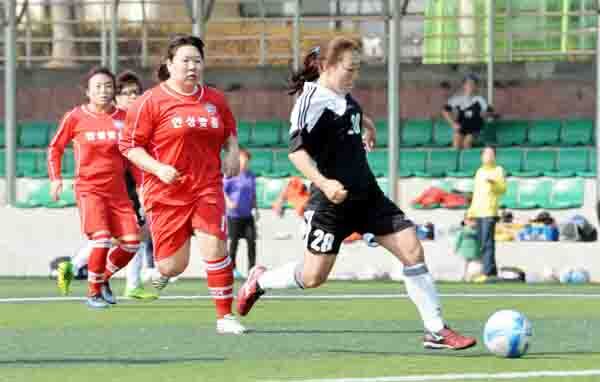 안성시체육회와 경기일보 주최로 25일 안성종합운동장에서 열린 '제4회 안성맞춤컵 전국여자축구대회' 에서 안성맞춤팀과 광명여성팀이 경기를 펼치고 있다. 김시범기자