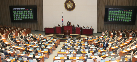 ▲ 지난해 12월 9일 국회 본회의에서 ‘송파 세모녀법’으로 불리는 법안 중 ‘사회보장급여의 이용·제공 및 수급권자 발굴에 관한 법률안’이 통과되고 있다