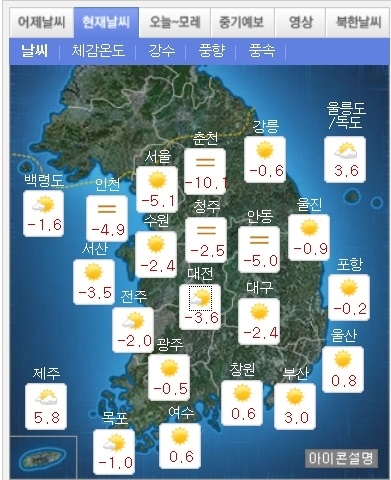▲ 대한 오늘 날씨, 기상청 홈페이지