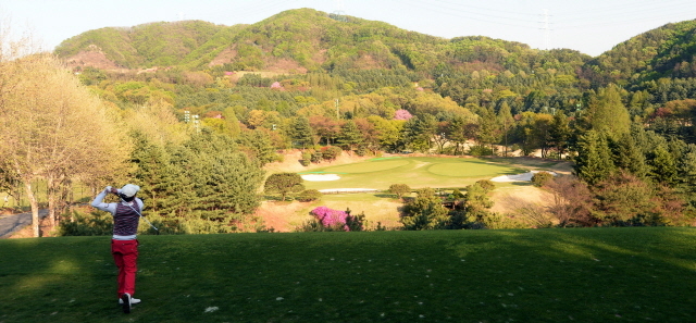 경기일보가 주최한 2015 경제인 자선골프대회가 열린 27일 용인 골드CC에서 참가자들이 푸른 그린을 배경으로 골프를 즐기고 있다. 추상철기자
