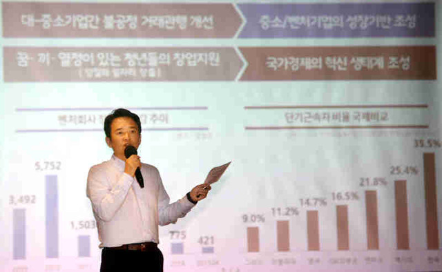 ▲ 10일 경기중소기업종합지원센터에서 열린 ‘경제민주화 포럼’에서 남경필 경기지사가 ‘경기도 경제민주화 실천방안’이란 주제로 기조발제를 하고 있다. 전형민기자