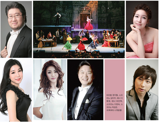 ▲ 바리톤 정지철, 소프라노 김미주, 테너 이동명, 테너 하만택,소프라노 이영숙, 소프라노 박성은. (위쪽부터 시계방향)