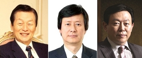 ▲ (왼쪽부터) 신격호 회장, 신동주 전 부회장, 신동빈 회장.