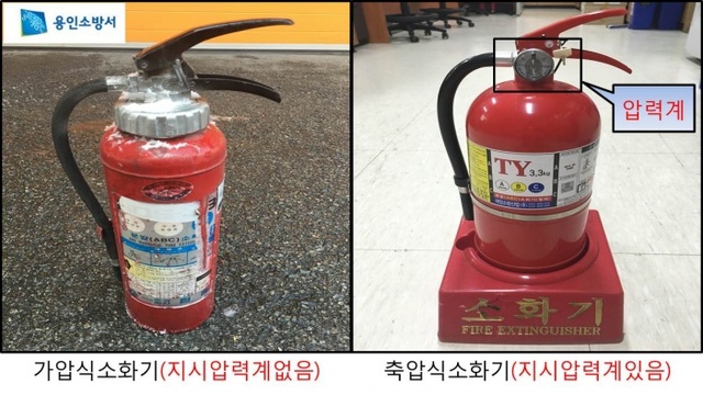 ▲ 가압식소화기와 축압식 소화기