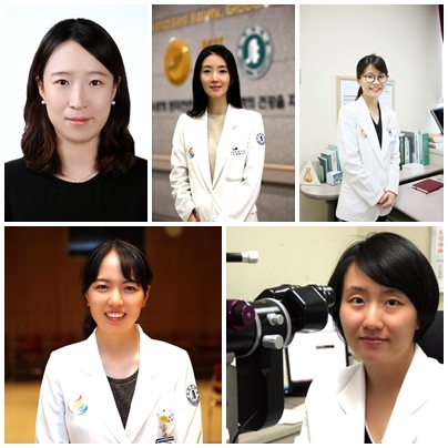 ▲ 올해 상반기 한국연구재단에서 진행하는 ‘신진연구자 지원사업’에 인하대병원 의료진 5명이 선정됐다. 사진은 시계방향으로 이비인후과 김현지 교수, 피부과 변지원 교수, 소아청소년과 이주영 교수, 안과 김나래 교수, 재활의학과 좌경림 교수. 인하대병원 제공
