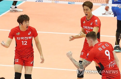 ▲ 환호하는 한국전력 선수들. 연합뉴스