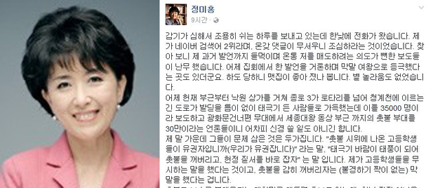 ▲ 사진=정미홍 전 아나운서 프로필 사진, 페이스북 캡처
