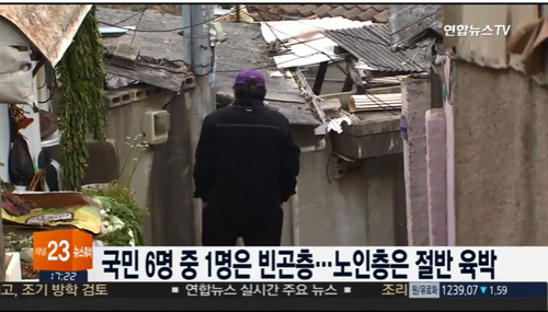 ▲ 사진=연합뉴스 TV 캡처, 지난해 국민 6명 중 1명은 빈곤층, 노인은 절반이 빈곤해