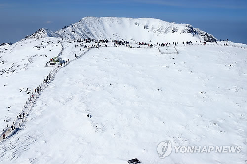 ▲ 눈 덮인 한라산 찾은 등반객[국립산림과학원 난대아열대산림연구소 제공=연합뉴스]