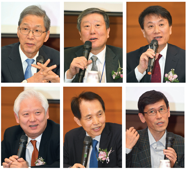김도연 포항공대 총장, 김상은 서울대 융합과학기술대학원장 원장, 박태현 차세대융합기술연구원 원장, 이관영 고려대 KU-KIST 융합대학원 원장, 이광형 카이스트 미래전략 대학원 원장, 한건희 연세대 글로벌융합기술원 원장(가나다 순).