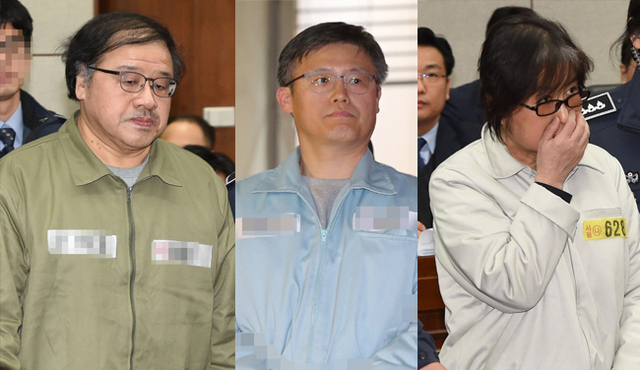 ▲ 국정농단 ‘최순실 게이트’ 주역… 안종범ㆍ정호성ㆍ최순실(좌측부터) 첫 재판 법정 출석 /자료사진=연합