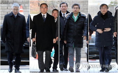 ▲ 사진=연합뉴스, 김종덕 전 문화체육부 장관(왼쪽부터), 김상률 전 청와대 교육문화수석, 신동철 전 청와대 정무비서관, 정관주 전 문체부 1차관.