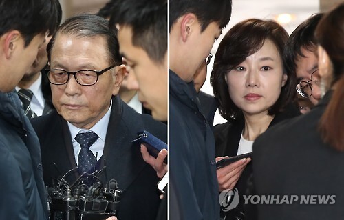 ▲ 문화계 지원 배제 명단인 이른바 '문화계 블랙리스트' 작성을 주도한 혐의로 김기춘 전 대통령 비서실장과 조윤선 문화체육관광부 장관이 21일 구속됐다. 사진은 20일 오전 김기춘 전 대통령 비서실장과 조윤선 문화체육관광부 장관(오른쪽)이 구속 전 피의자심문(영장실질심사)를 받기 위해 서울 서초구 서울중앙지방법원으로 들어서는 모습. [연합뉴스 자료사진]
