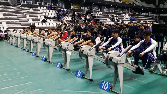 ▲ 18일 서수원 칠보체육관에서 열린 제16회 전국실내조정대회 겸 수원시협회장배조정대회 남자 대학일반부 참가 선수들이 경기를 펼치고 있다.수원시조정협회 제공