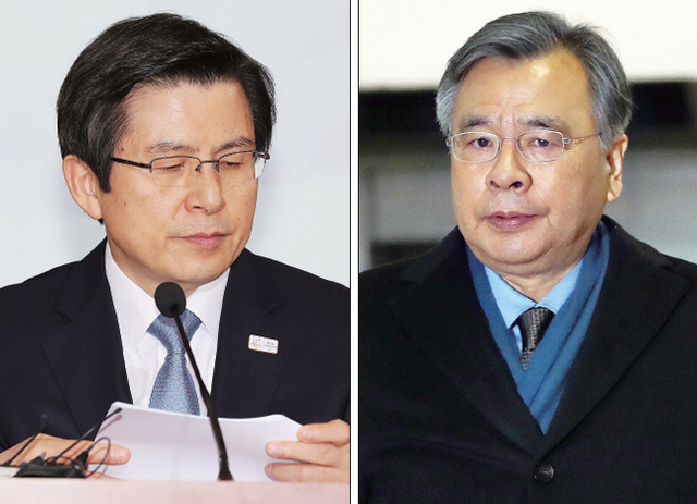 ▲ 황교안 대통령 권한대행 국무총리가 특검연장을 불승인한 27일 정부 서울청사에서 열린 무역투자진흥회의에 참석해 발언하고 있다.(왼쪽) 같은 날 오후 박영수 특별검사가 강남구 대치동 특검 사무실을 나서고 있다.  연합뉴스