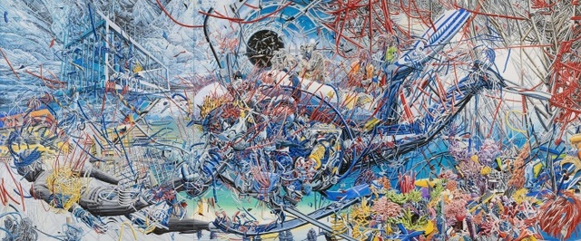 ▲ 김효숙,파란 방-가상수족관 (부분)_oil, acrylic on canvas_227×546cm_2016