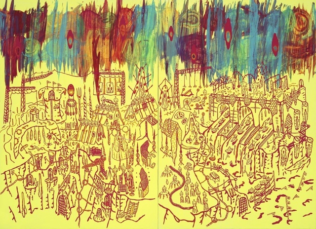 ▲ 이주리,골무인간 서식지, 162x224cm, acrylic and pen on canvas, 2016