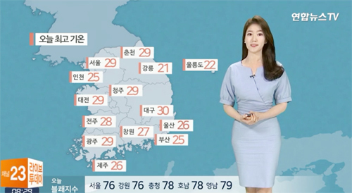 ▲ 오늘(22일), 30도 안팎 낮더위…자외선 ‘매우 높음'·미세먼지 ‘보통'. 연합뉴스TV 캡처