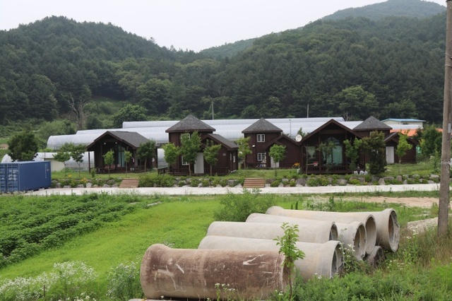 ▲ 산촌생태마을 의 숙박시설로 지어진 5채의 목조건물중 4채는 월세로 임대를 준 상태다.