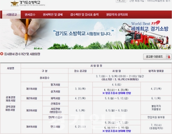 ▲ 경기도소방학교 홈페이지(http://www.fire.sc.kr)