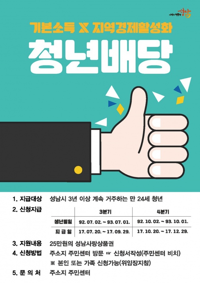 ▲ 사회복지과-성남시 청년배당 지급 안내 리플릿