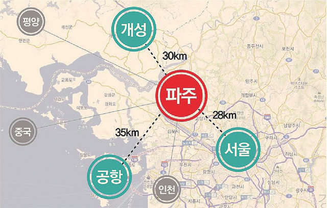 서울과 인천, 개성공단과 인접한 파주는 남북 교류협력시설이 밀집한 지역으로 남북경제공동체 건설의 최적지로 꼽힌다. 박정 의원실 제공