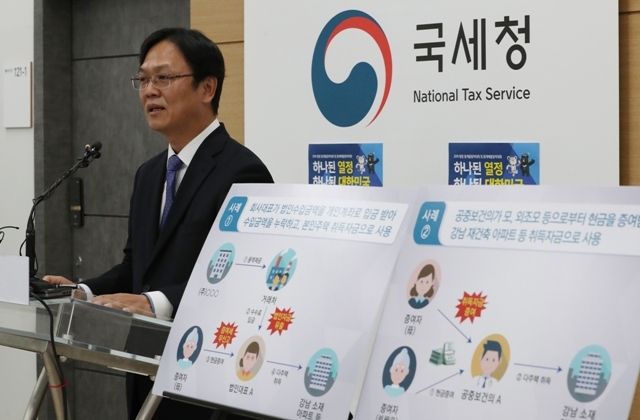 ▲ 28일 오전 정부세종청사 국세청에서 이동신 자산과세국장이 부동산 거래 관련 세무조사 중간결과를 발표하고 있다.  /연합
