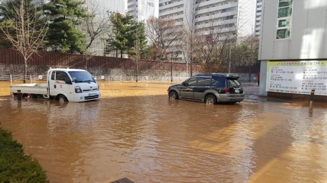 ▲ 안산시 상록구 성포동에서 상수도관이 터져 도로로 물이 흘러 넘치고 있다. 독자 제공(2)