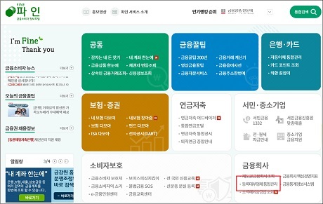 ▲ 연계대부업 등록 여부는 금융소비자정보포털 파인에서 확인이 가능하다. 메인화면 금융회사 대부업등록업체 조회 메뉴. 사진/파인 홈페이지