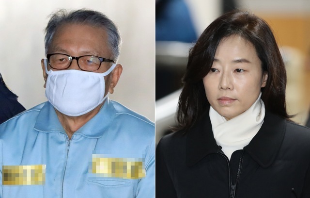 ▲ 박근혜 정부의 문화·예술계 지원배제 명단인 ''블랙리스트'' 사건 2심 선고 공판이 열린 23일 서울 서초동 서울고법에 김기춘 전 대통령 비서실장(왼쪽), 조윤선 전 청와대 정무수석이 각각 출석하고 있다.  /연합