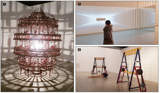 1. 양정욱作 ‘피곤은 언제나 꿈과 함께’ 2. 윤제호作 ‘線 III LINE (for structure)’ 3. 산업예비군作 ‘거중기·발차’