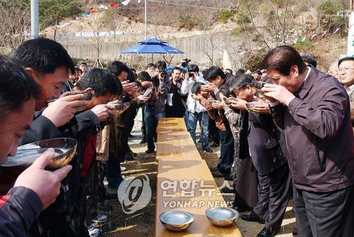 ▲ 양산 고로쇠축제 고로쇠 시음. [연합뉴스 자료사진]