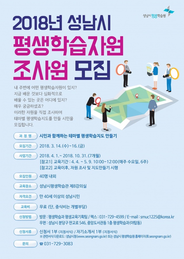 ▲ 평생학습자원 조사원 모집 안내 포스터. 사진=성남시 제공