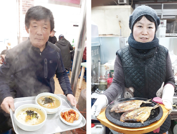 송탄시장의 맛집 ‘소문난 잔치국수’ 김영구 대표(70)와 ‘연경시장’김선혜 대표(58).