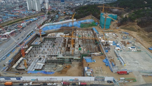 ▲ 을지대학교 의정부캠퍼스 및 부속병원 공사 현장. 4월 4일 드론으로 촬영
