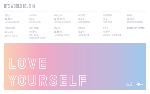 ▲ 그룹 방탄소년단 'LOVE YOURSELF' 투어 일정. 빅히트 엔터테인먼트 제공