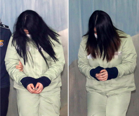 ▲ 8살 초등학생을 유괴해 살해한 뒤 시신을 훼손한 이른바 ''인천 초등생 살해 사건''에 대한 2심 선고공판이 열리는 30일 주범으로 지목된 김모 양과 공범 박모 양이 서초동 서울고등법원으로 향하고 있다. 연합뉴스