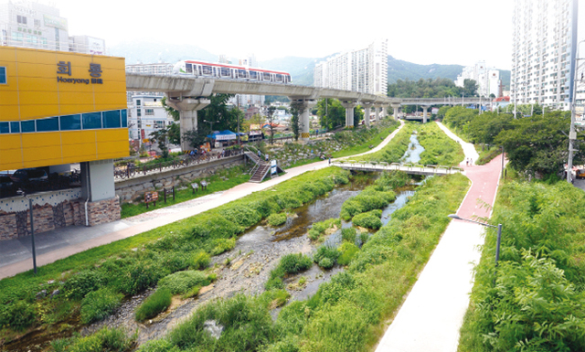 중랑천산책로와 연결되는 회룡천 산책로