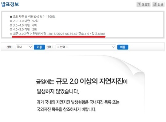 ▲ 지진 발표
