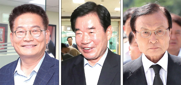 ▲ 민주당 당대표 후보 3인, 본격 표심공략 더불어민주당 당대표 후보인 송영길(왼쪽부터 기호순)•김진표•이해찬 후보가 30일 표심 공략에 본격적 으로 나섰다. 왼쪽부터 레오니드 슬루츠키 러시아 하원 외교위원장과 만나는 송영길, 강동(갑) 지역대의원대회에서 참석한 김진표, 광주 국립5•18민주묘지 참배한 이해찬 의원. 연합뉴스