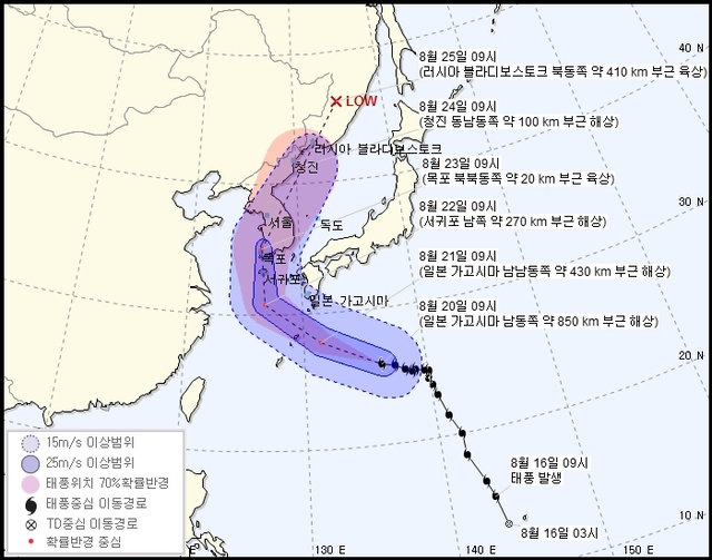 ▲ 제19호 태풍 솔릭 이동 경로. 기상청 홈페이지