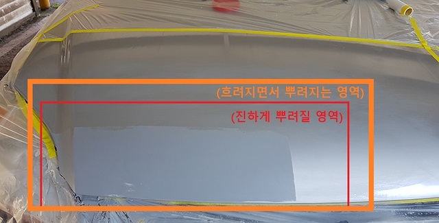 ▲ 본네트 도색작업전 도색구역 정하기