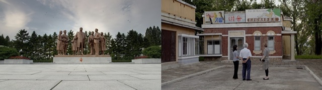 왼쪽부터 조선예술영화촬영소, 조선예술영화촬영소 야외세트.