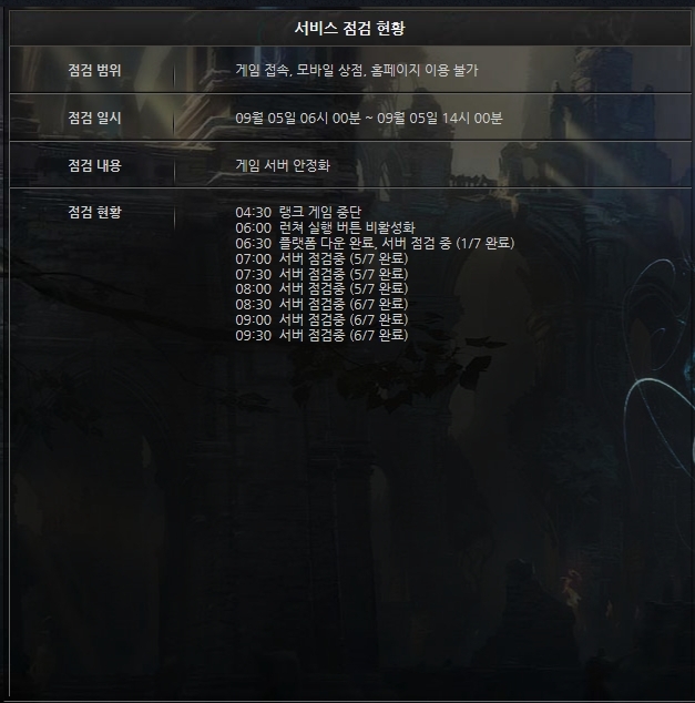 ▲ 롤 점검. 공식 홈페이지