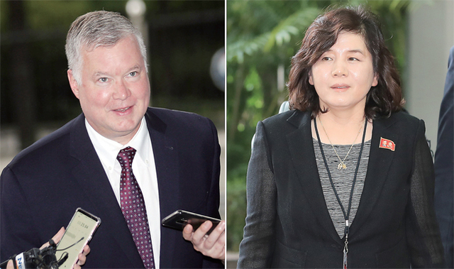 ▲ 마이크 폼페이오 미 국무장관 방북 이후 북미 후속 협상의 조기 개최가 거론되고 있는 가운데 스티븐 비건 미 대북특별대표와 북한 최선희 북한 외무성 부상이 카운터파트가 될 것이며 실무 협상이 이르면 내주 개최될 것으로 9일 외교 소식통이 전망했다. 사진은 스티븐 비건 미 대북정책 특별대표(왼쪽)와 최선희 북한 외무성 부상. 연합뉴스