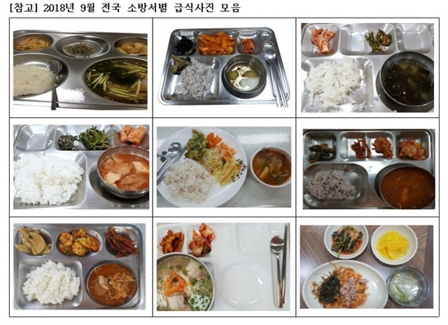 ▲ 2018년 9월 전국 소방서별 급식사진 모음(안상수 의원실 제공)